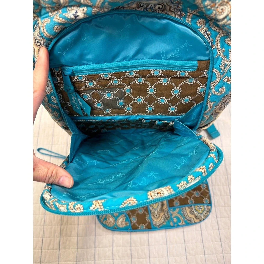 Vera Bradley Quilted Cotton Backpack & Matching Wristlet Blue Turquoise‎ Paisley